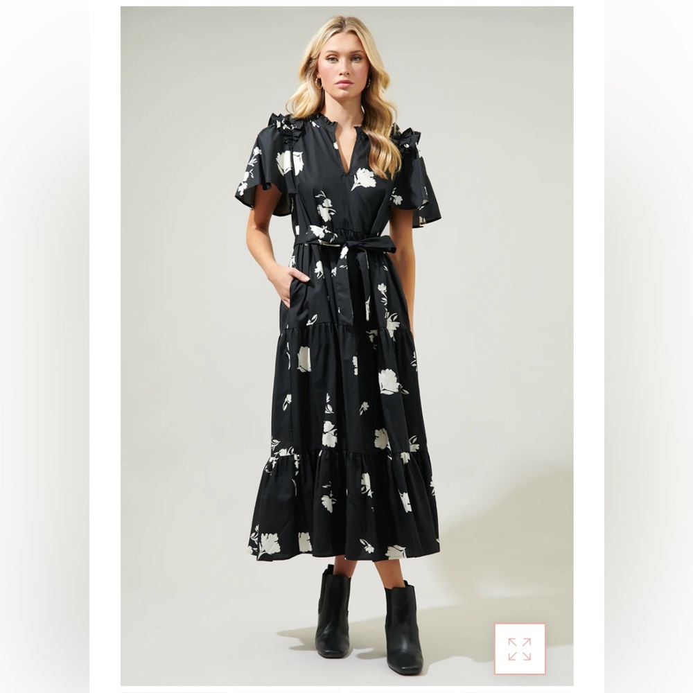 Black floral print midi/maxi dress